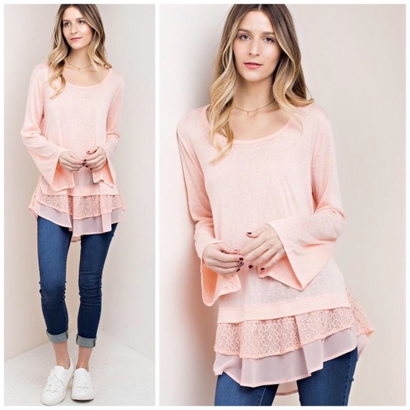 bchic_boutique Tops - ❗️CLOSING SALE❗️Blush Lace & Chiffon Hem Top